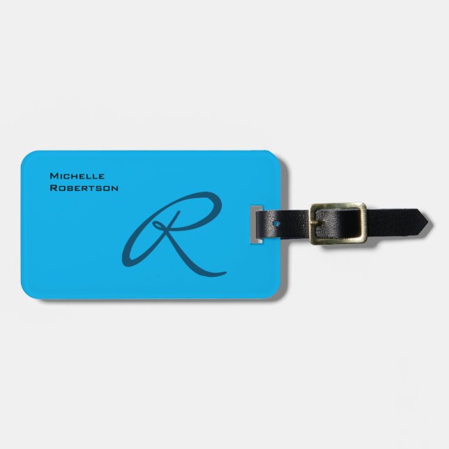 Ocean Sky Blue Modernes Schlichtes Monogramm Beruf Gepäckanhänger (Vorderseite horizontal)