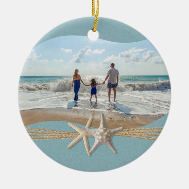 Ocean Sky Blue Starfish Foto Keramik Ornament (Vorne)
