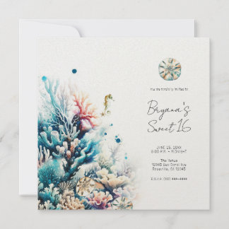 Ocean Splash Sea Coral Wasserfarbe Süß 16 Einladung