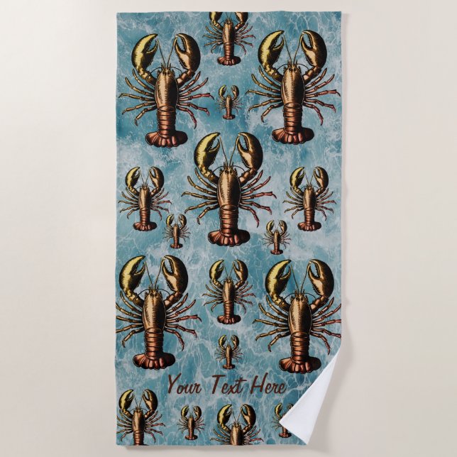 Ocean Summer Beach Waves Vintages Muster Hummer Strandtuch (Vorderseite)