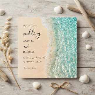 Ocean Summer Blue Beach White Sand Wedding Party Einladung