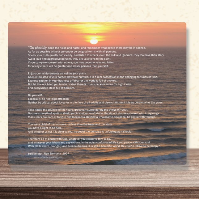 Ocean Sunrise Desiderata Plaque Fotoplatte (Von Creator hochgeladen)