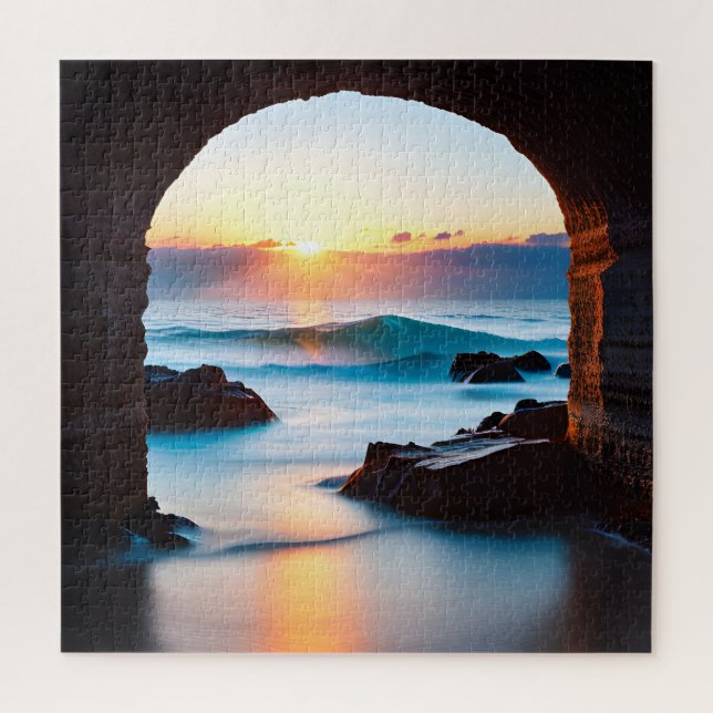 Ocean Sunrise mit Brick Tunnel Puzzle (Vertikal)