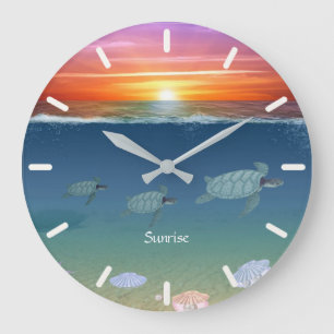 Ocean sunrise, sea turtles & pearls große wanduhr