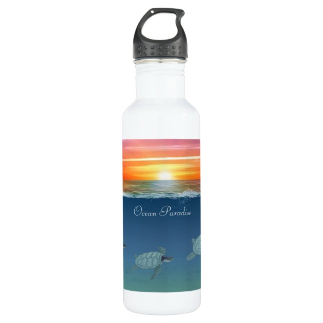 Ocean Sunrise & Turtles Wasserflasche Edelstahlflasche (Vorderseite)