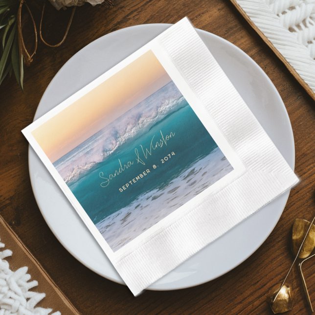 Ocean Sunrise Wedeption Paper Napkins Serviette (Von Creator hochgeladen)