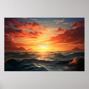 Ocean Sunset (Acrylfarbeffekt) Ai Poster