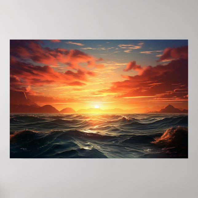 Ocean Sunset (Acrylfarbeffekt) Ai Poster (Vorne)