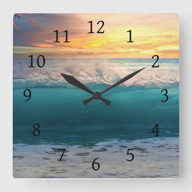 Ocean Sunset Beach Foto 193 Poster Quadratische Wanduhr (Vorderseite)