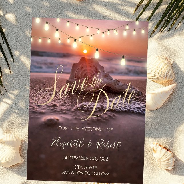 Ocean Sunset Beach Seashell, leicht Save the Date (Von Creator hochgeladen)