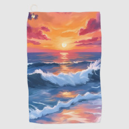 Ocean Sunset Beach Waves Wasserfarbe Golfhandtuch