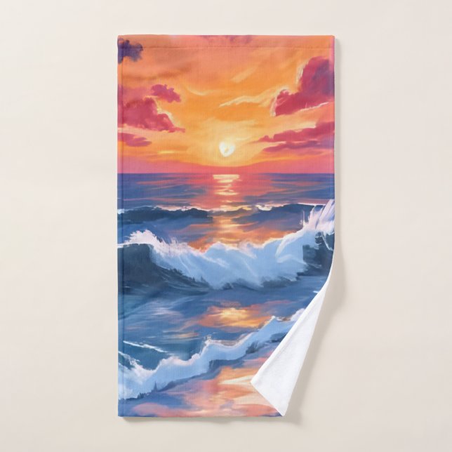 Ocean Sunset Beach Waves Wasserfarbe Handtuch (Handtuch)