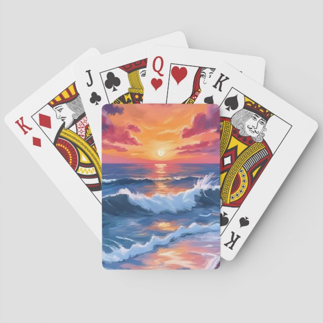 Ocean Sunset Beach Waves Wasserfarbe Spielkarten (Rückseite)