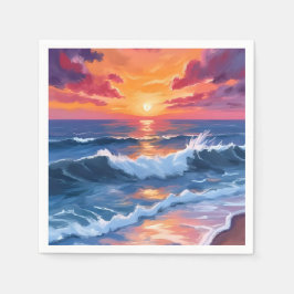 Ocean Sunset Beach Waves Wasserfarbkarte Serviette