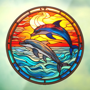 Ocean Sunset Dolphins Jumping Imitate verkettetes  Fensteraufkleber