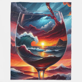"Ocean Sunset in Wine Glass - Surreal Seascape Art Fleecedecke