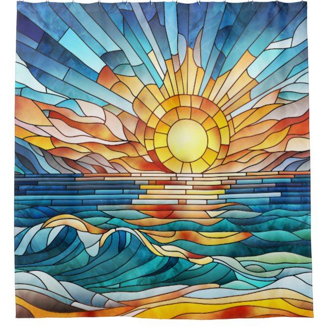 Ocean Sunset Mosaik Art Duschvorhang (Vorderseite)
