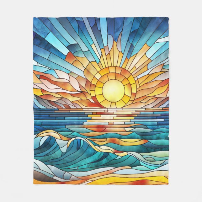 Ocean Sunset Mosaik Art Fleecedecke (Vorderseite)