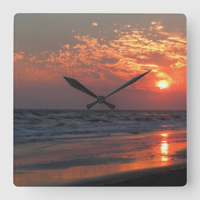 Ocean Sunset - Oak Island, NC Quadratische Wanduhr (Vorderseite)