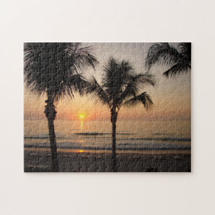 Ocean Sunset Palm Trees Florida Fotografy Puzzle