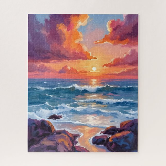 Ocean Sunset Pastel Watercolor Beach Painting Puzzle (Vertikal)