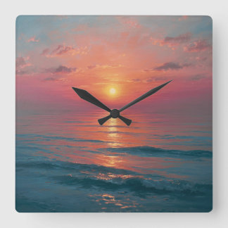 Ocean Sunset Quadratische Wanduhr