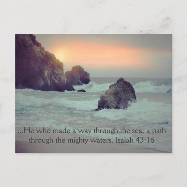 Ocean Sunset Rocky Seashore Christlich Bibel Verse Postkarte (Vorderseite)