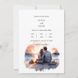 Ocean Sunset Romantic Couple Landschaft Strand Hoc Einladung