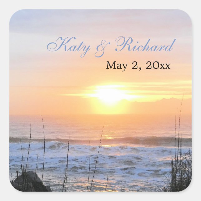 Ocean Sunset Save the Date Stickers (Vorderseite)