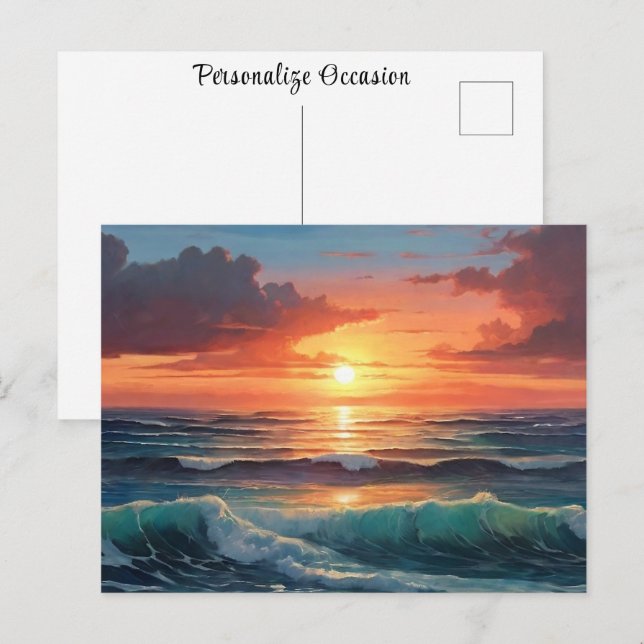 Ocean Sunset Sunrise farbenfrohe Waves Wolken Stra Postkarte (Vorne/Hinten)
