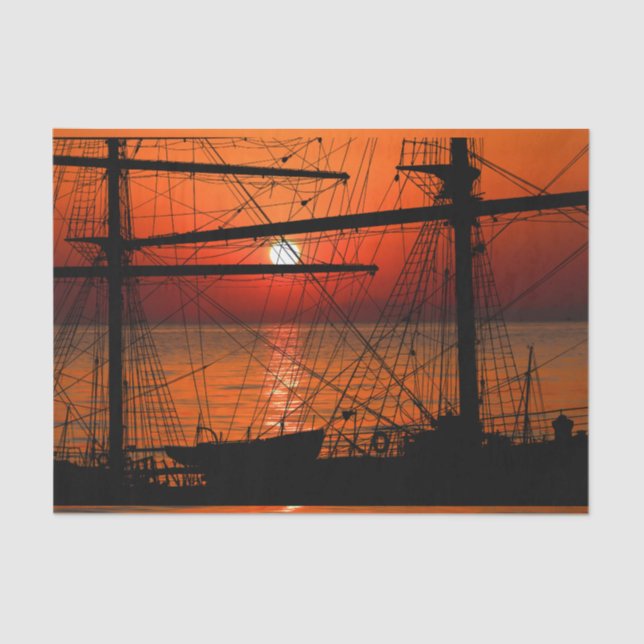 Ocean Sunset Tall Ship Sailboat Decoupage Seidenpapier (Vorderseite)