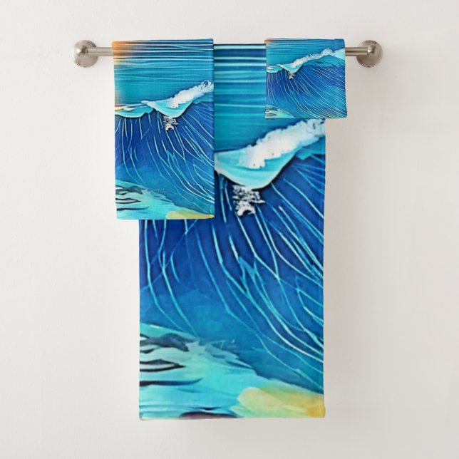 Ocean Sunset Wave Art Badhandtuch Set (Insitu)