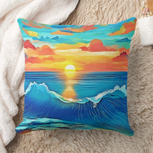 Ocean Sunset Wave Art Kissen (Decke)