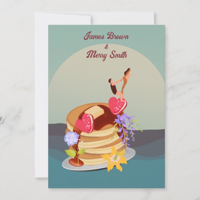 Ocean Surfing on Pancakes Süße Liebe Hochzeit Einladung (Vorderseite)