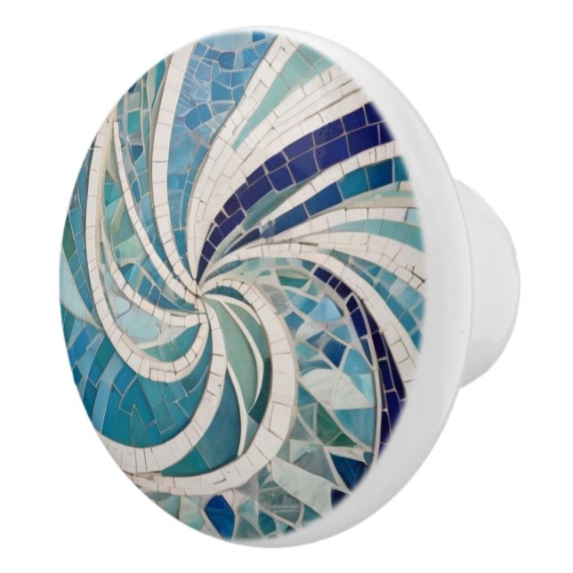Ocean Swirl Whirling Blue & White Sea Thema Mosaik Keramikknauf (Rechts)