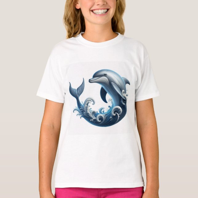 "Ocean Symphony Dolphin Print T - Shirt" T-Shirt (Vorderseite)