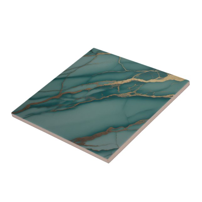 Ocean Teal Marble with Metallic Gold Veins Fliese (Seite)