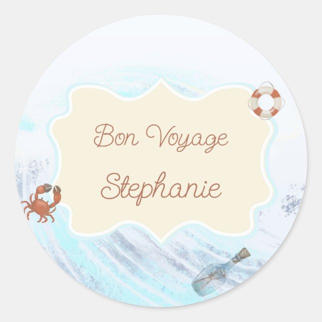 Ocean Theme Bon Voyage Personalisiert mit Name Runder Aufkleber (Vorderseite)