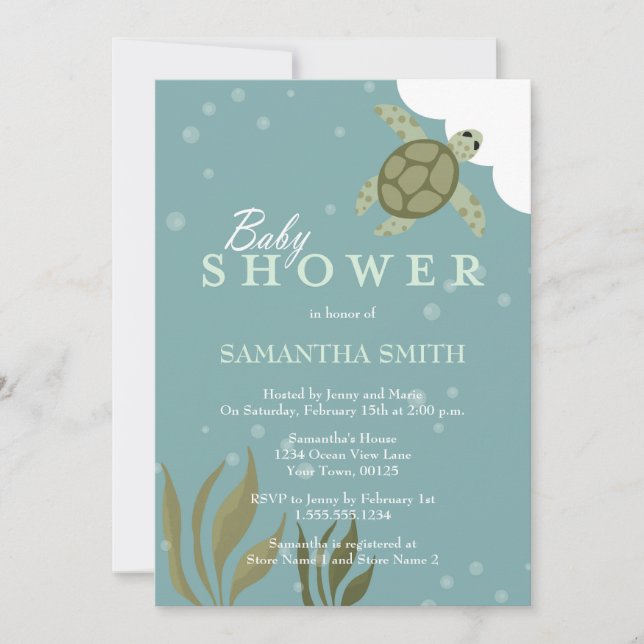 Ocean Theme Sea Turtle Baby Dusche Einladung (Vorderseite)