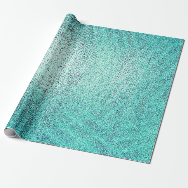 Ocean Tiffany Aqua Paint Stripes Linen Metallic Geschenkpapier (Ungerollt)