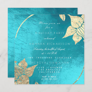 Ocean Turquoise Champaign Floral Geburtstagsparty Einladung