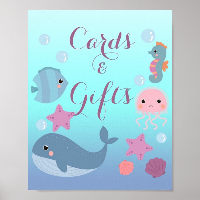 Ocean Under Sea Girl Baby Shower Cards Geschenke Poster (Vorne)
