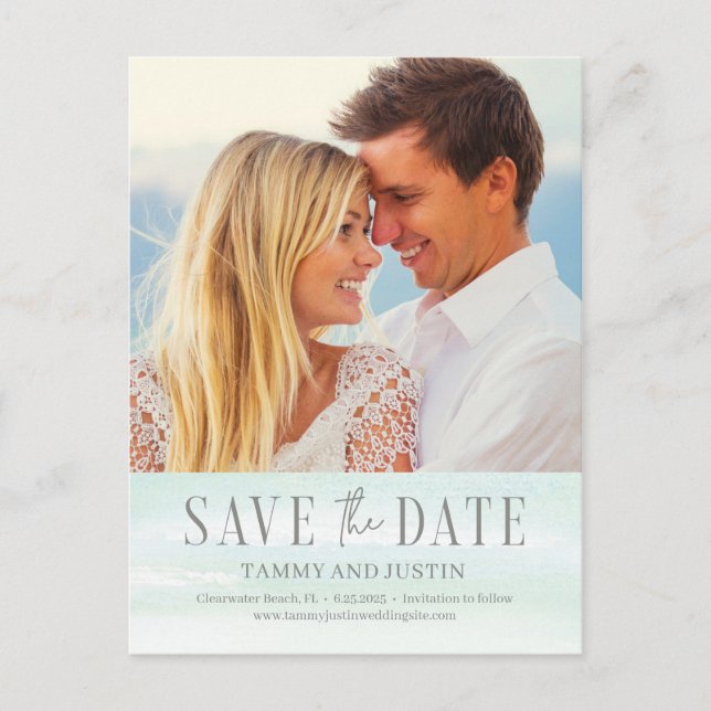 Ocean Vibes Beach Hochzeit Save the Date Postcard Postkarte (Vorderseite)