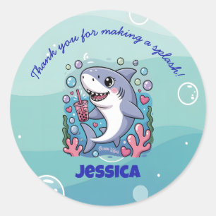 Ocean Vibes Niedlich kawaii Boba Shark Baby Runder Aufkleber
