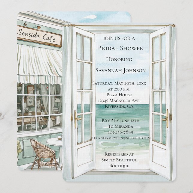 Ocean View Café Brautparty Einladung (Vorne/Hinten)
