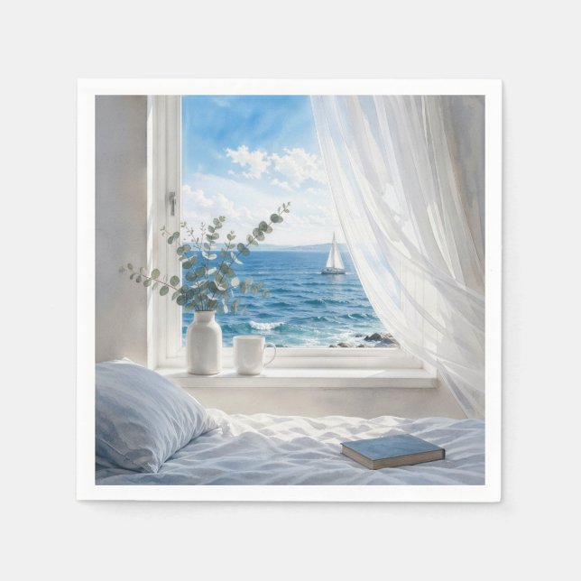 Ocean View in a Bedroom Window Serviette (Vorderseite)