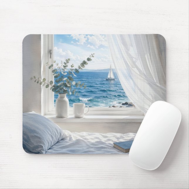 Ocean View in Bedroom Window Mousepad (Mit Mouse)