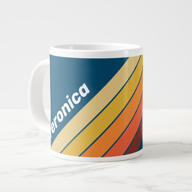 Ocean Vintage Vibe Stripes with Name Jumbo-Tasse (Vorderseite Links)