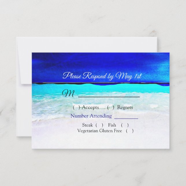 Ocean Water Blue Beachy Wedding RSVP Karte (Vorderseite)