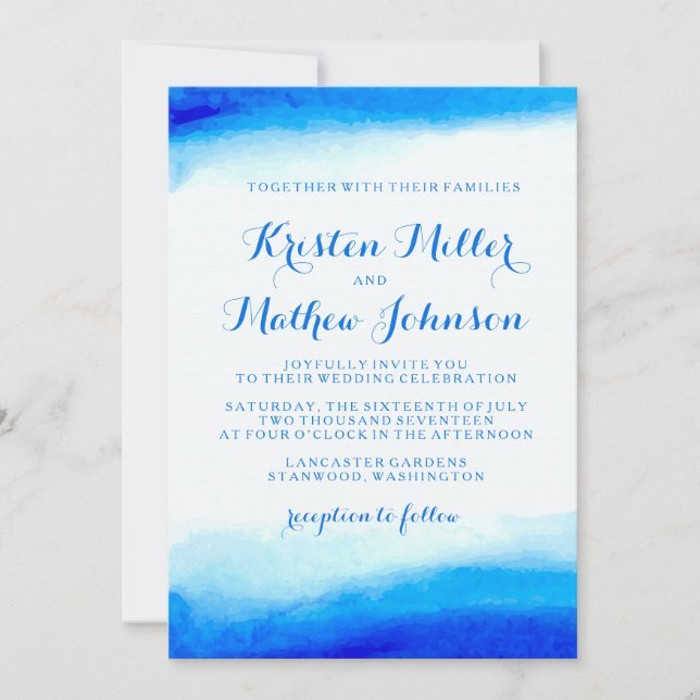 Ocean Watercolor Blue Wedding Einladung (Vorderseite)